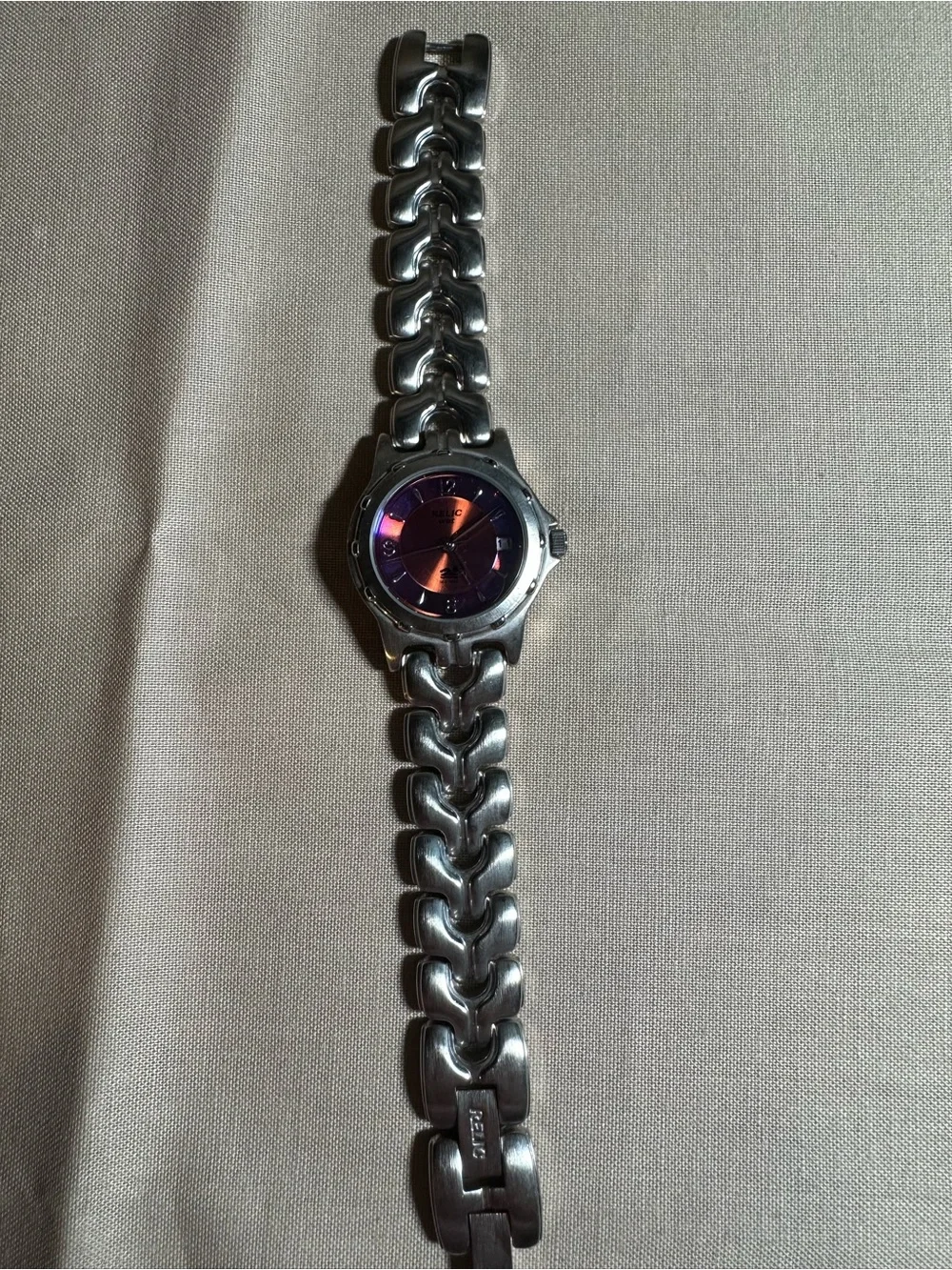 Relic Women's Silver Link Watch with Purple Dial